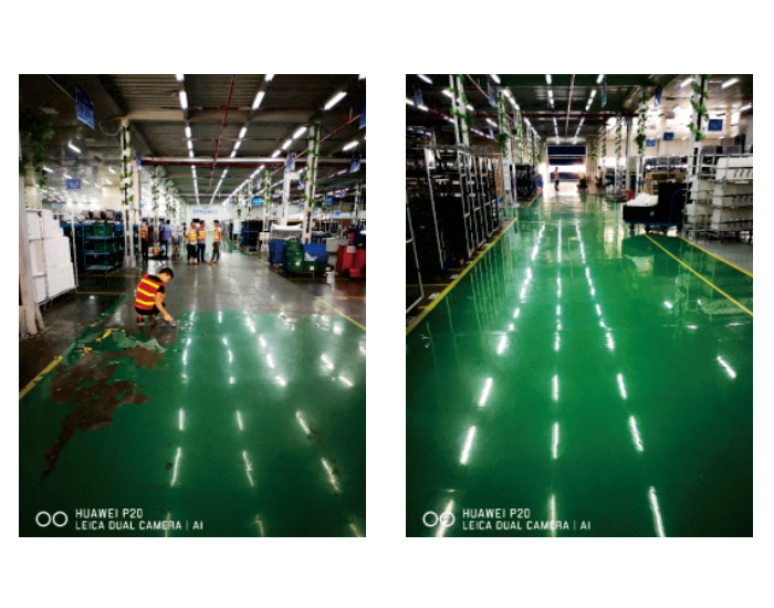 環(huán)氧地坪表層脫落，采用ADS-08背水壓反滲漏防霉涂料做地面處理后，完美修復(fù)